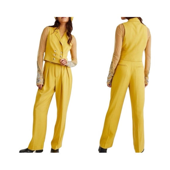 Free People Pants - NEWFree People Gabbie Vest Suit Set $308 Size 14 Bitter Oil Pants and Vest
